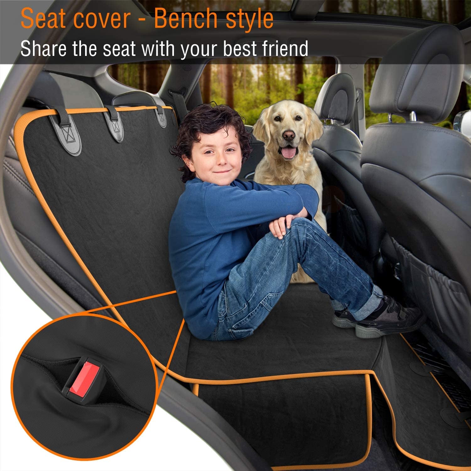 Dog Car Seat Cover Car Seat Protector- Dog Seat Cover for Back Seat of Suvs, Trucks, Cars - Waterproof & Convertible Dog Hammock for Car Backseat - Dog Travel Accessories -Orange, XL