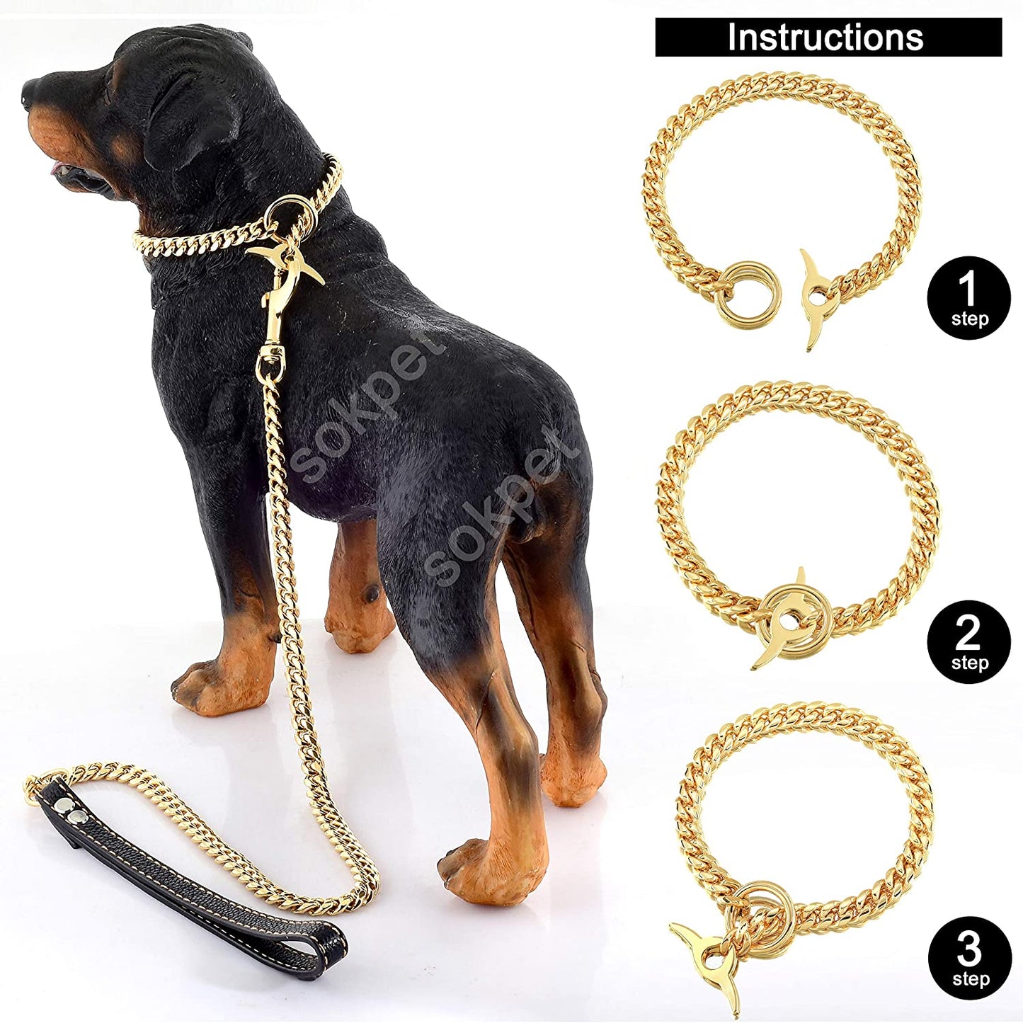 Dog Chain Collar 18K Cuban Link Chain 10MM Strong Heavy Duty Chew Proof Adjustable Training Walking Collar with Toggle Clasp and Dog Tag for Medium Dogs (10MM, 20")