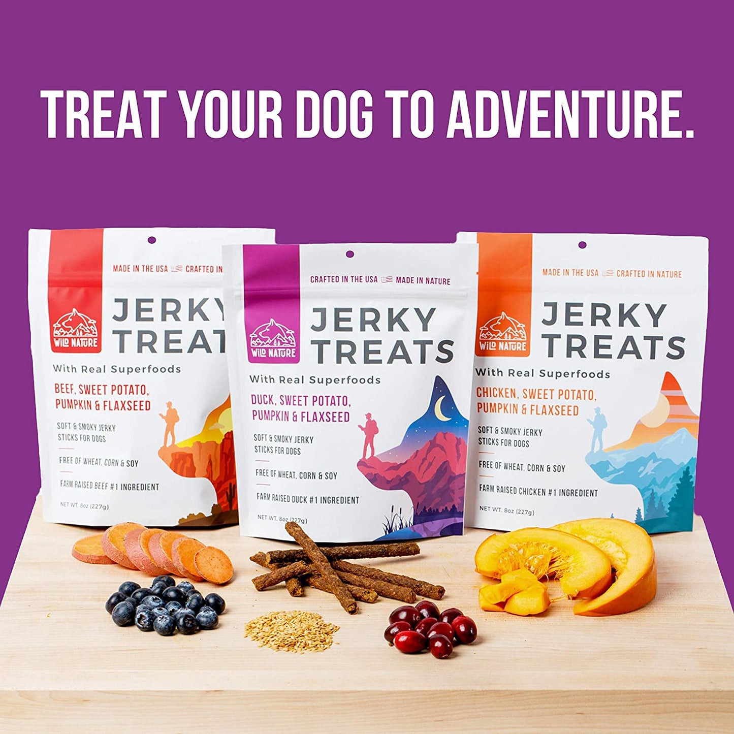 Jerky Dog Treats - Premium Beef, Chicken, & Duck Jerky Sticks for Dogs Variety Packs - Healthy and Natural Jerky Treats Grain Free Made in the USA