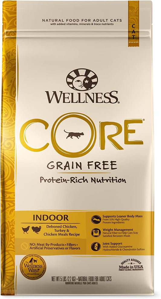 Wellness CORE Grain Free Dry Cat Food, High Protein Cat Food, Indoor, Chicken, Turkey & Chicken Meal, Natural, Made in USA, Cat Food, Adult