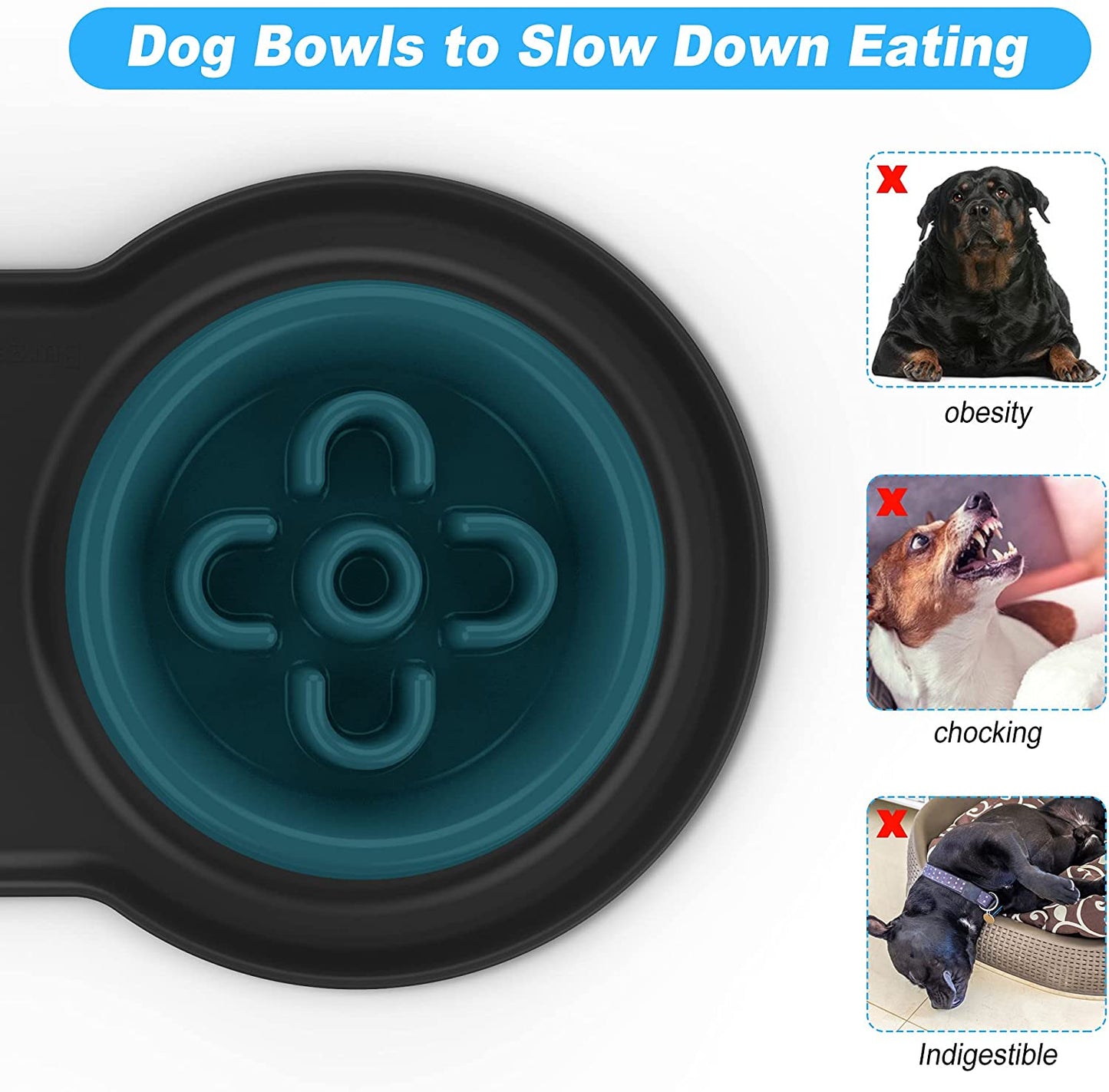 Slow Feeder Dog Bowls, 27Oz Stainless Steel 4-In-1 Food and Water Bowls with No-Spill Silicone Mat Bloat Stop Slow down Eating Puzzle Bowl for Medium Small Sized Dogs